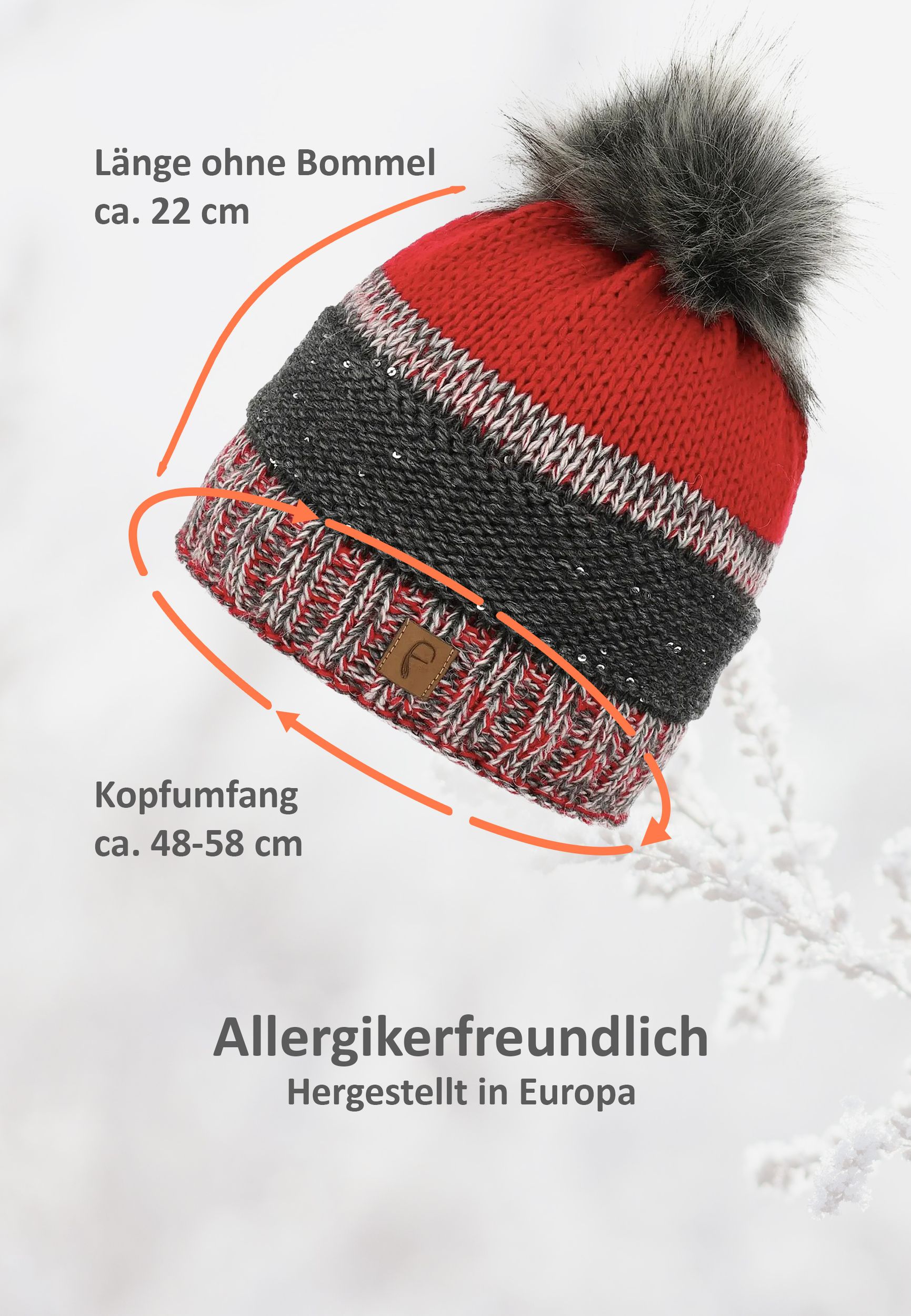 Warme Beanie Strickmütze mit Bommel Fleece Innenfutter Warme Beanie Strickmütze mit Bommel Fleece Innenfutter
