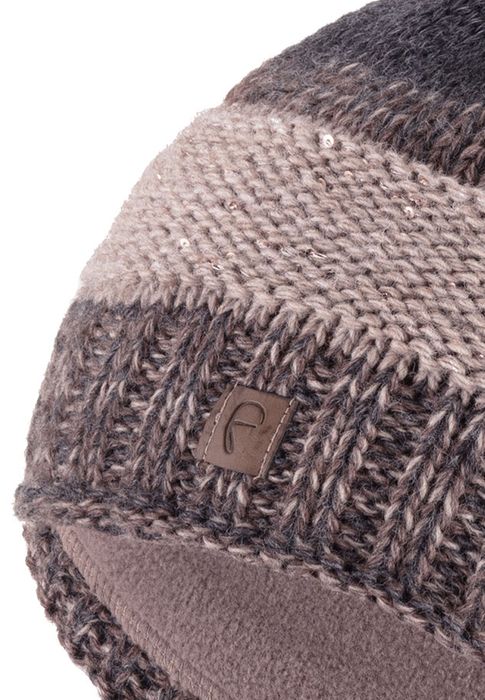 Warme Beanie Strickmütze mit Bommel Fleece Innenfutter , Farbe: Braun