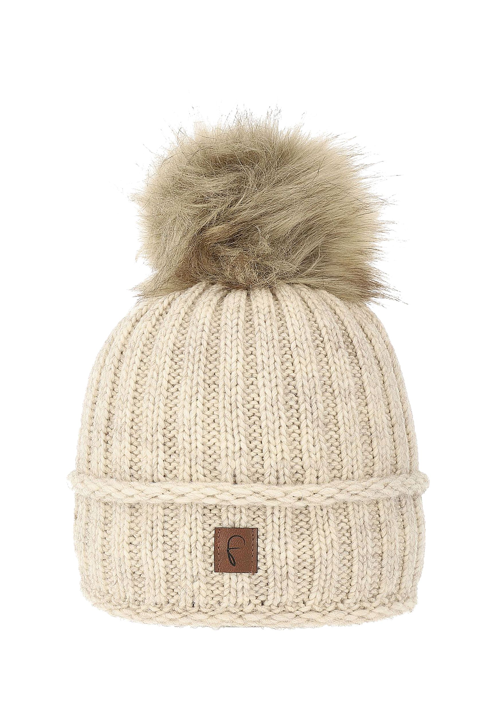Strickmütze mit Bommel Thermo-Fleece Beanie Modisch Strickmütze mit Bommel Thermo-Fleece Beanie Modisch