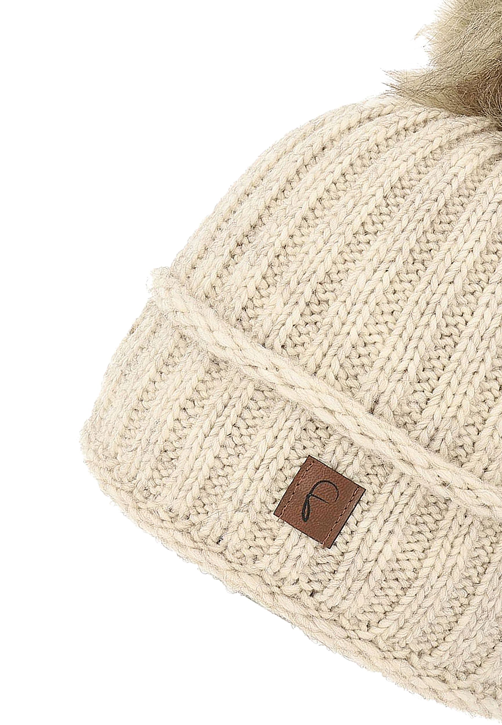 Strickmütze mit Bommel Thermo-Fleece Beanie Modisch Strickmütze mit Bommel Thermo-Fleece Beanie Modisch