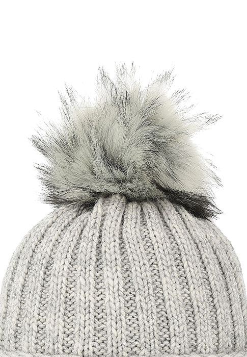 Faera Strickmütze mit Bommel Thermo-Fleece Beanie Modisch, Farbe: Grau