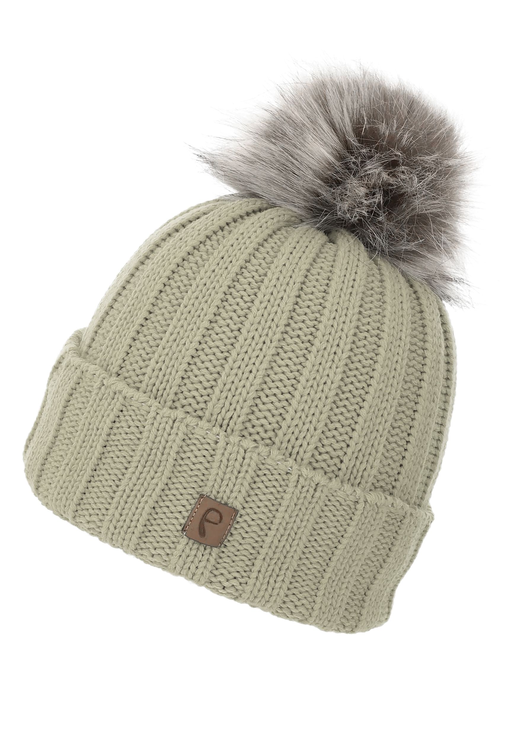 Gerippte Beanie Fleecefutter Kunstfellbommel Winter Gerippte Beanie Fleecefutter Kunstfellbommel Winter