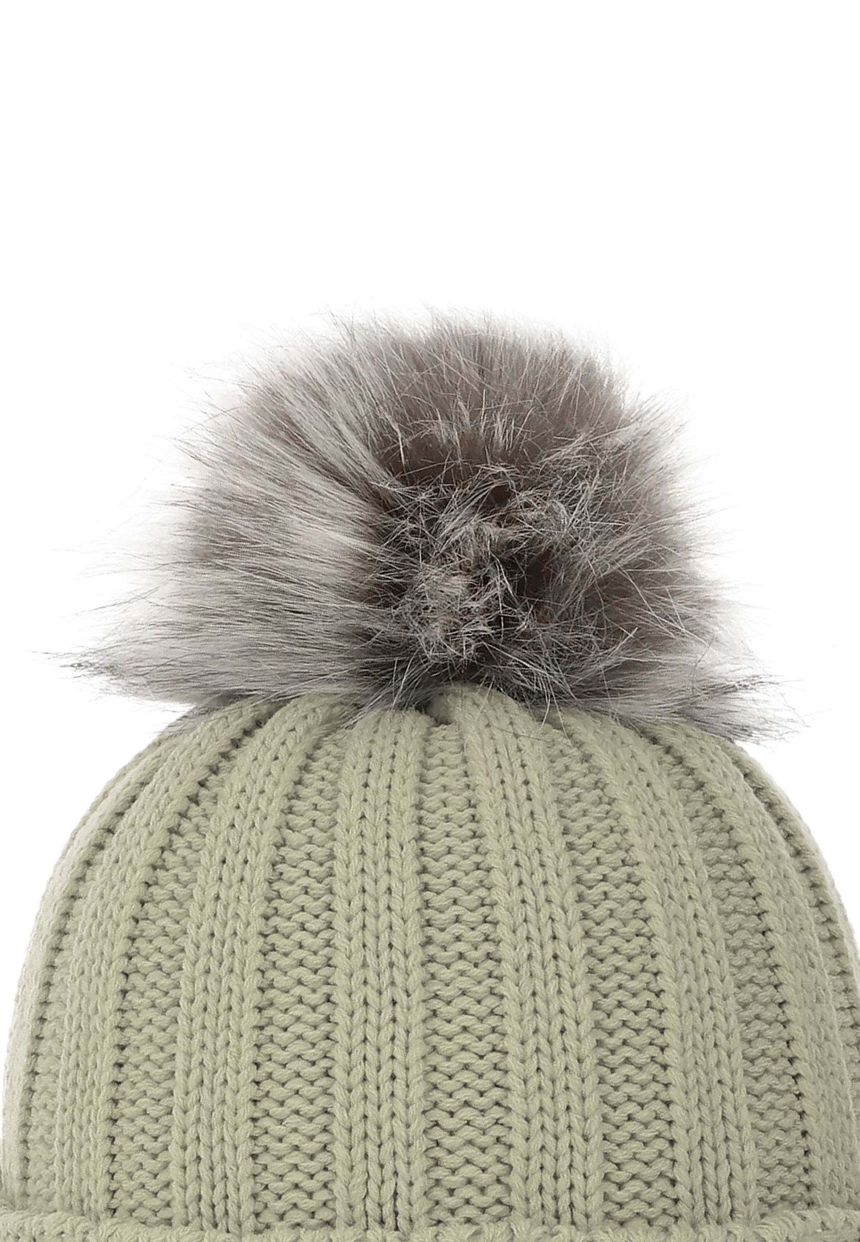 Gerippte Beanie Fleecefutter Kunstfellbommel Winter Gerippte Beanie Fleecefutter Kunstfellbommel Winter
