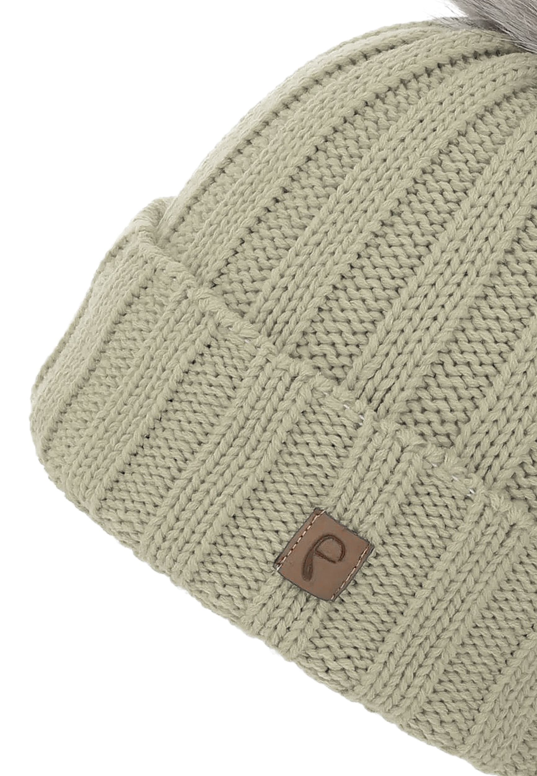 Gerippte Beanie Fleecefutter Kunstfellbommel Winter Gerippte Beanie Fleecefutter Kunstfellbommel Winter