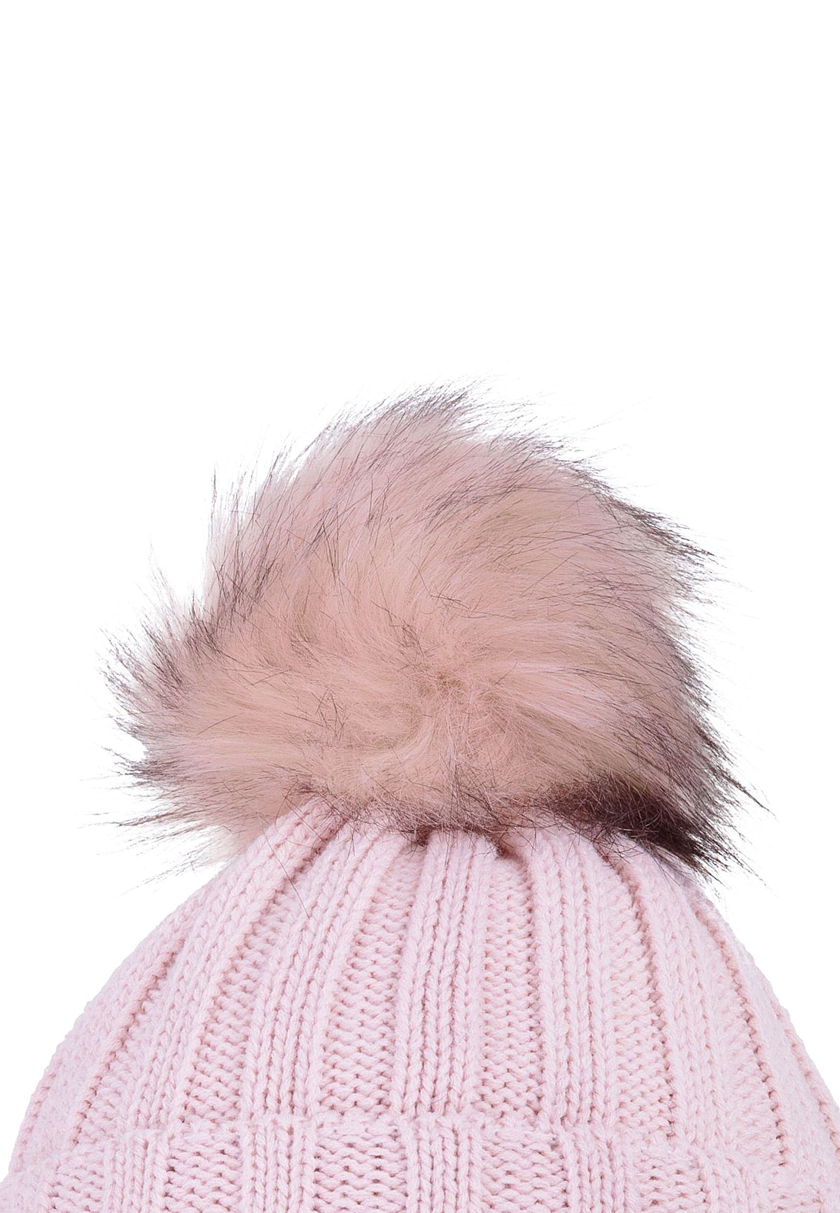 Gerippte Beanie Fleecefutter Kunstfellbommel Winter Gerippte Beanie Fleecefutter Kunstfellbommel Winter
