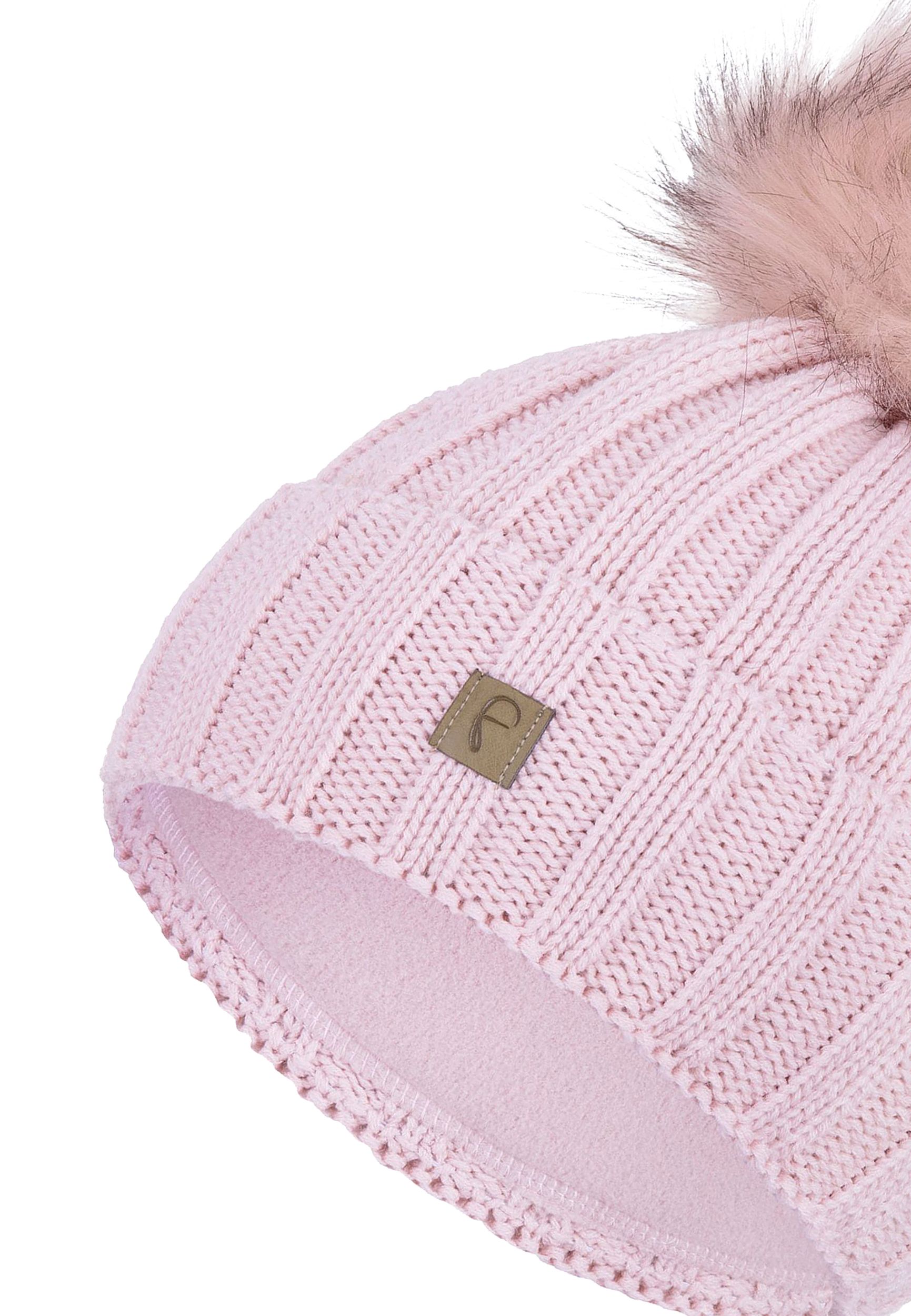 Gerippte Beanie Fleecefutter Kunstfellbommel Winter Gerippte Beanie Fleecefutter Kunstfellbommel Winter
