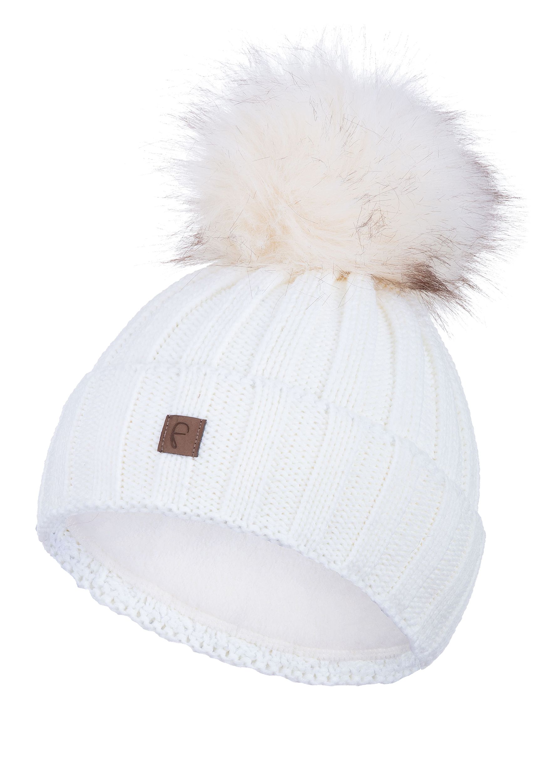 Gerippte Beanie Fleecefutter Kunstfellbommel Winter Gerippte Beanie Fleecefutter Kunstfellbommel Winter