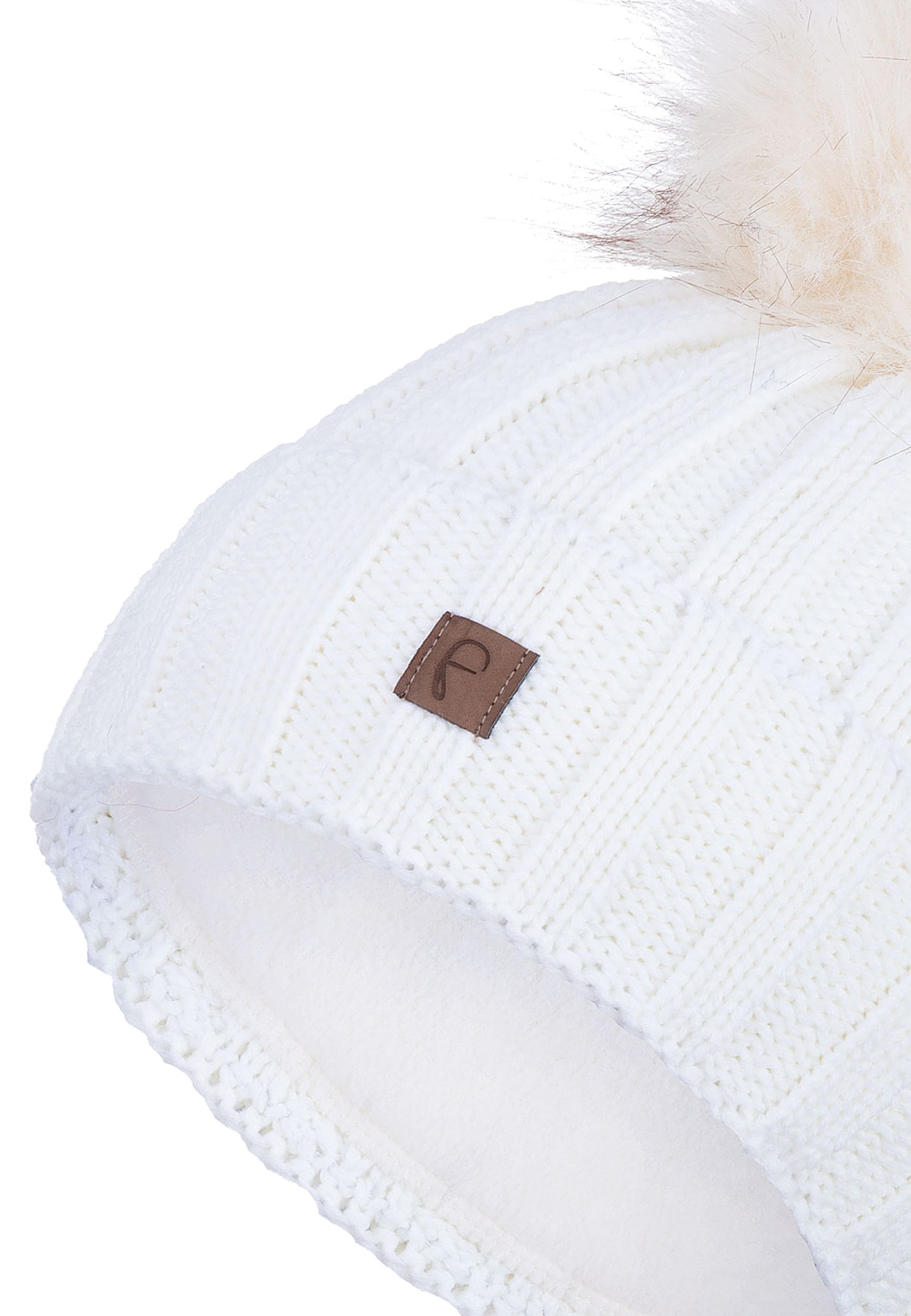 Gerippte Beanie Fleecefutter Kunstfellbommel Winter Gerippte Beanie Fleecefutter Kunstfellbommel Winter