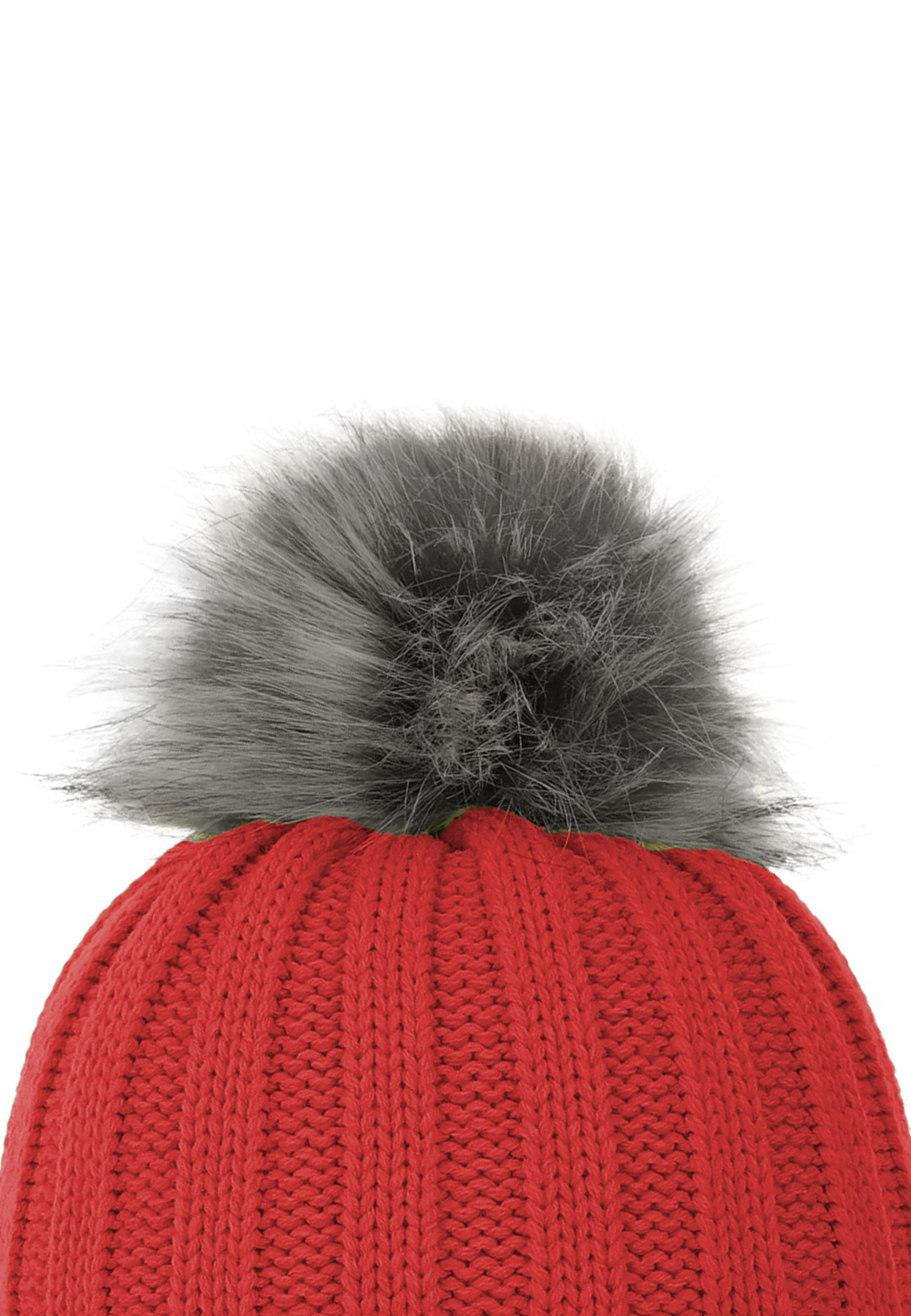 Gerippte Beanie Fleecefutter Kunstfellbommel Winter Gerippte Beanie Fleecefutter Kunstfellbommel Winter