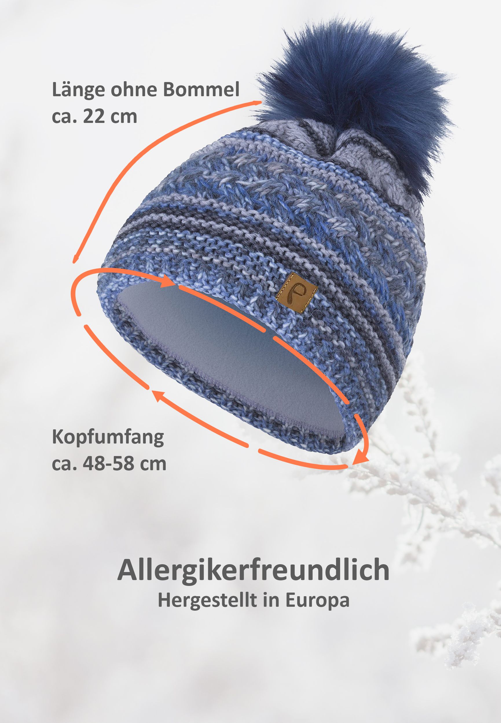 Bommelmütze gestreift mit Kunstfell-Bommel und Fleece Innenfutter Bommelmütze gestreift mit Kunstfell-Bommel und Fleece Innenfutter