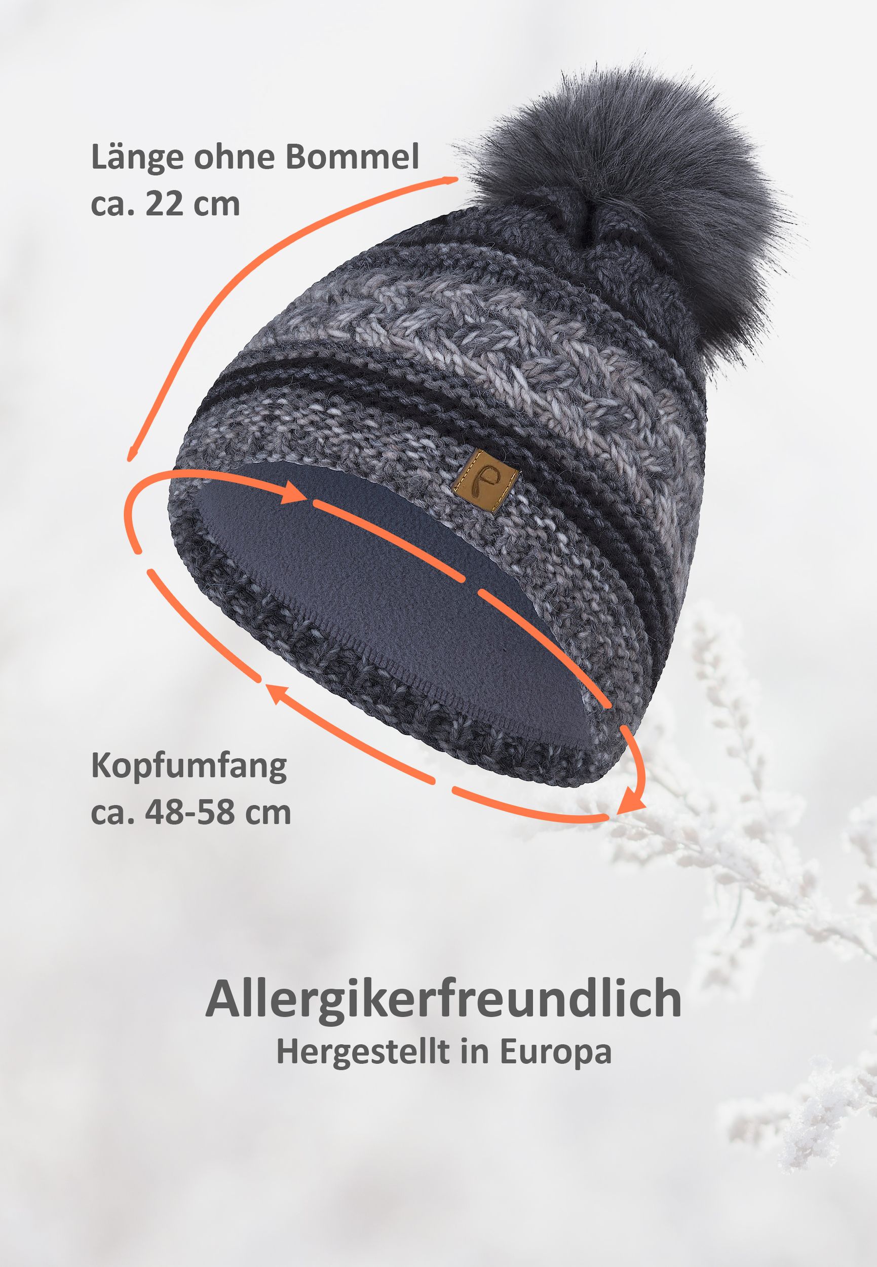 Bommelmütze gestreift mit Kunstfell-Bommel und Fleece Innenfutter Bommelmütze gestreift mit Kunstfell-Bommel und Fleece Innenfutter
