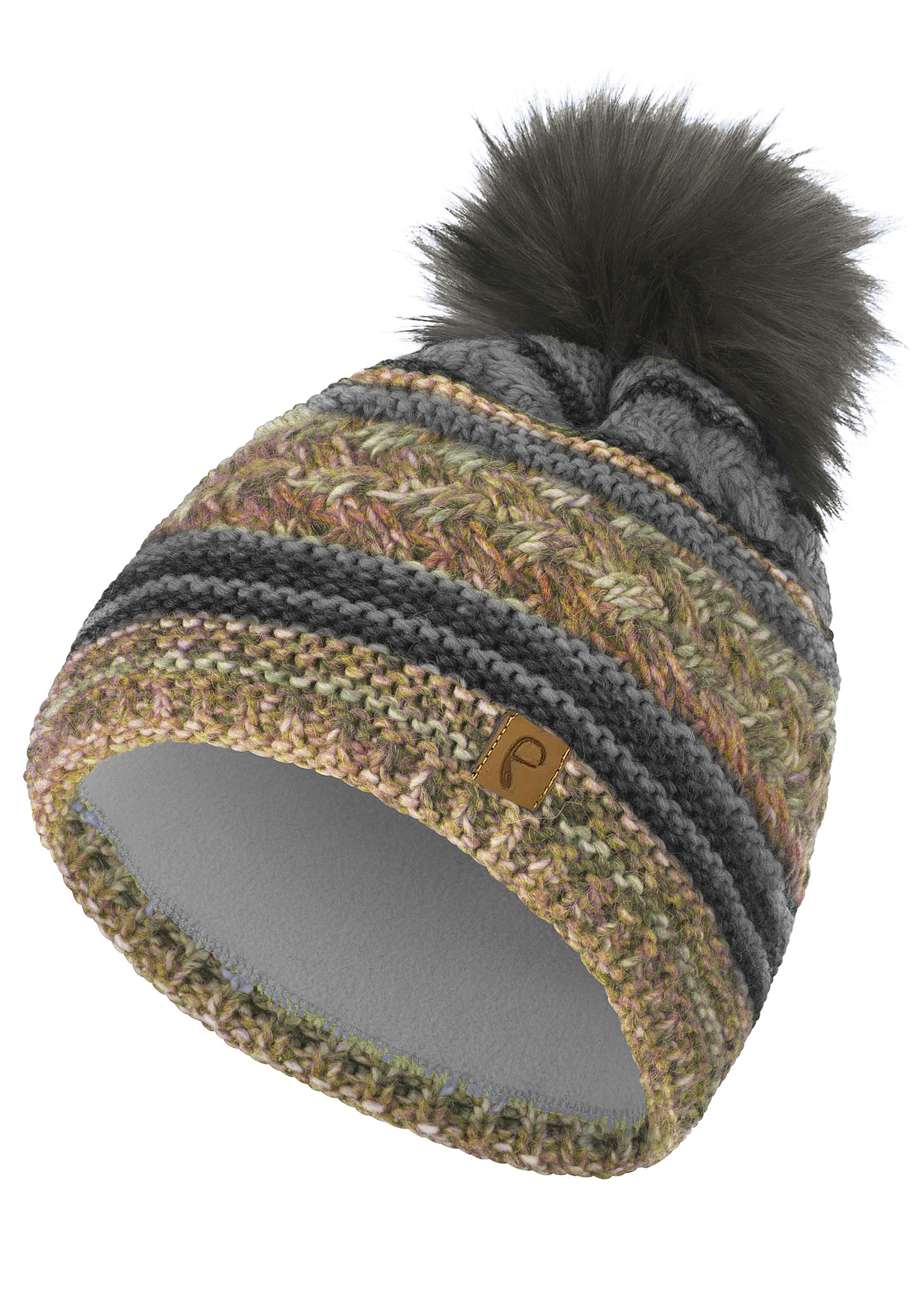 Bommelmütze gestreift mit Kunstfell-Bommel und Fleece Innenfutter Bommelmütze gestreift mit Kunstfell-Bommel und Fleece Innenfutter