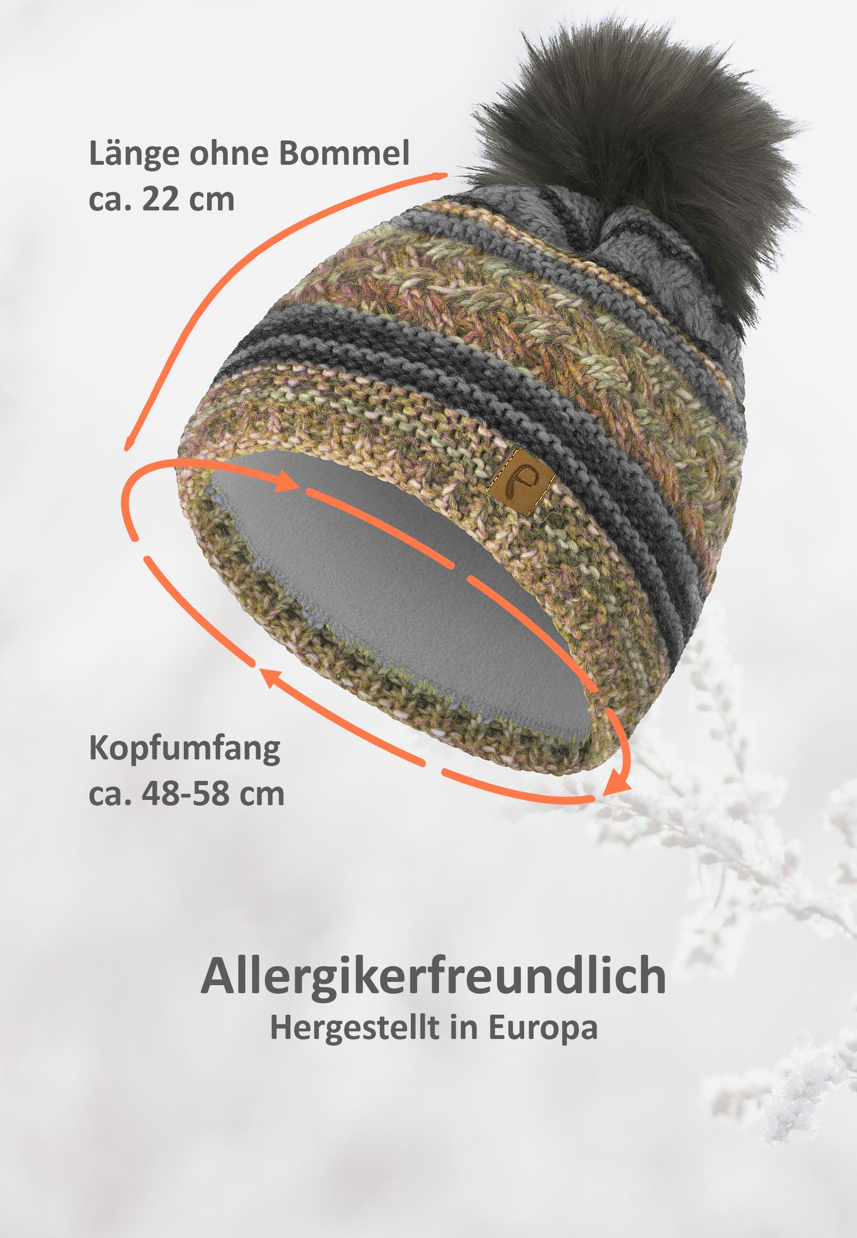 Bommelmütze gestreift mit Kunstfell-Bommel und Fleece Innenfutter Bommelmütze gestreift mit Kunstfell-Bommel und Fleece Innenfutter