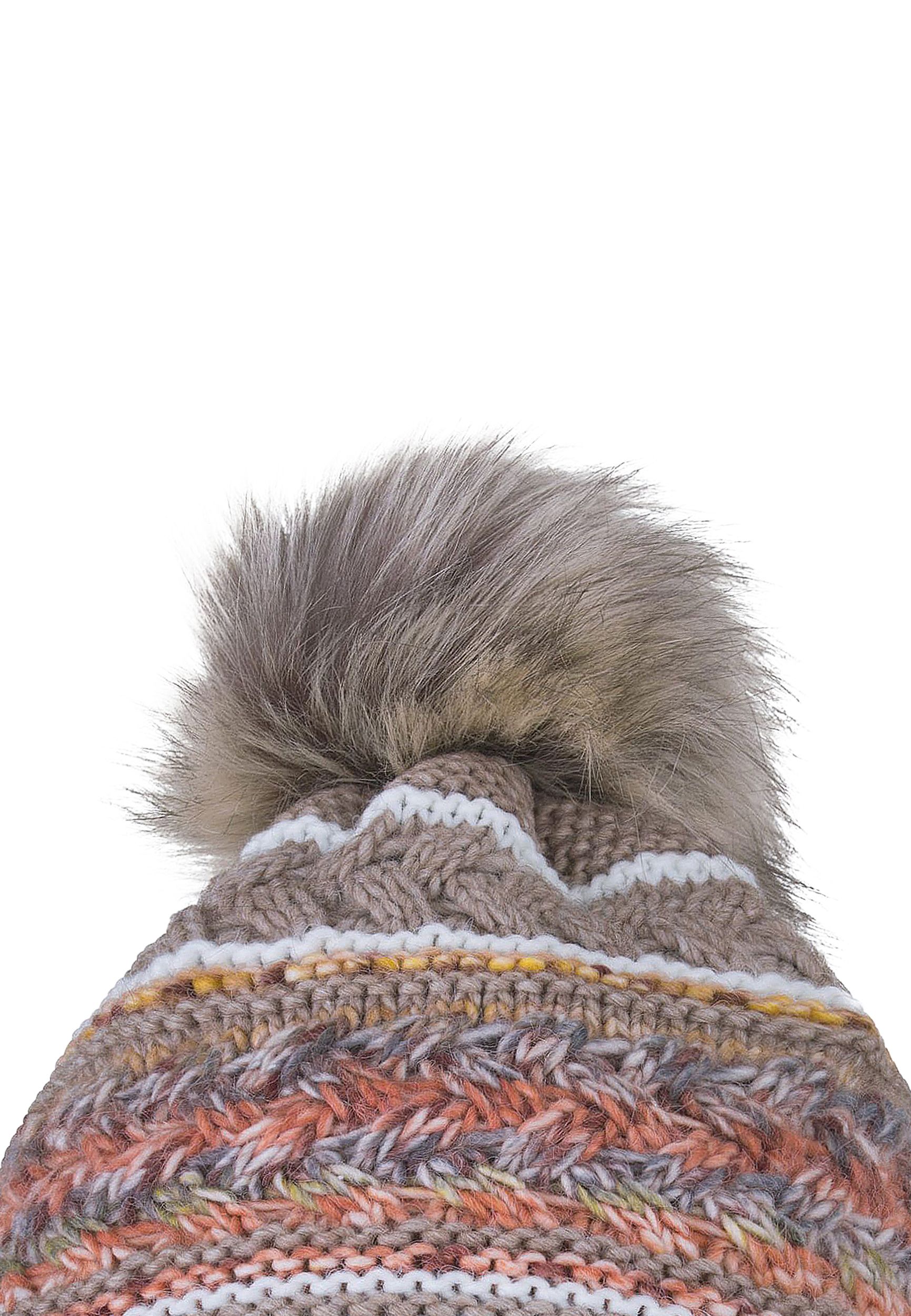 Bommelmütze gestreift mit Kunstfell-Bommel und Fleece Innenfutter Bommelmütze gestreift mit Kunstfell-Bommel und Fleece Innenfutter