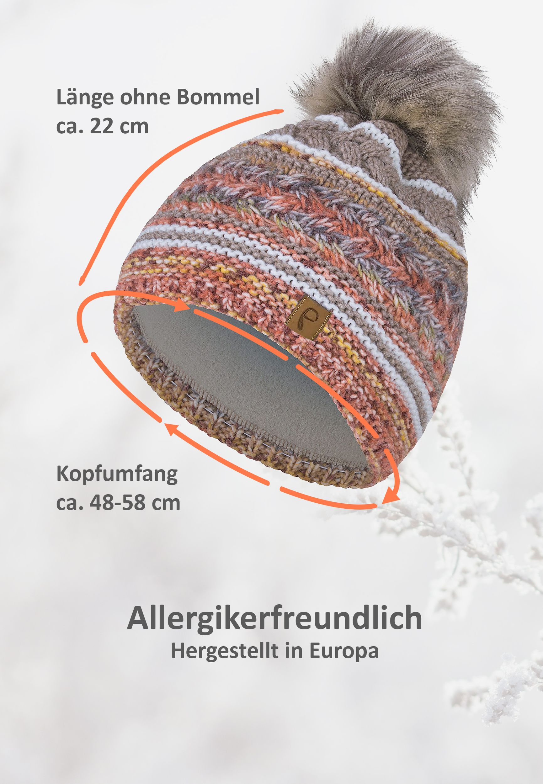 Bommelmütze gestreift mit Kunstfell-Bommel und Fleece Innenfutter Bommelmütze gestreift mit Kunstfell-Bommel und Fleece Innenfutter