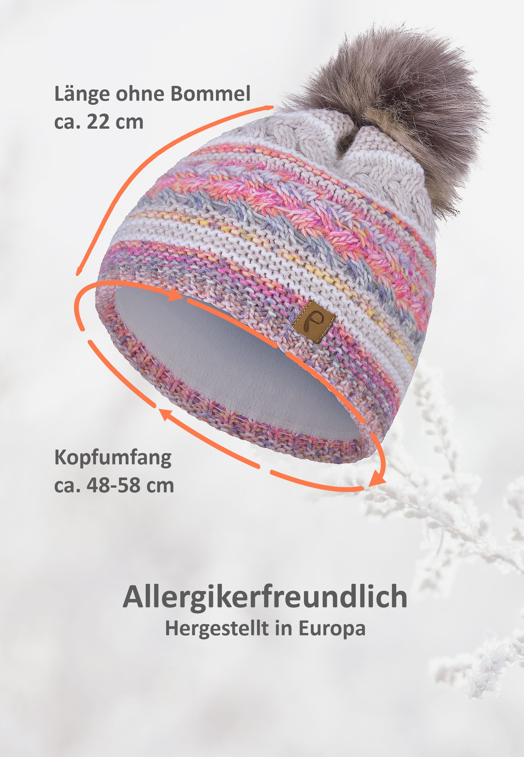 Bommelmütze gestreift mit Kunstfell-Bommel und Fleece Innenfutter Bommelmütze gestreift mit Kunstfell-Bommel und Fleece Innenfutter