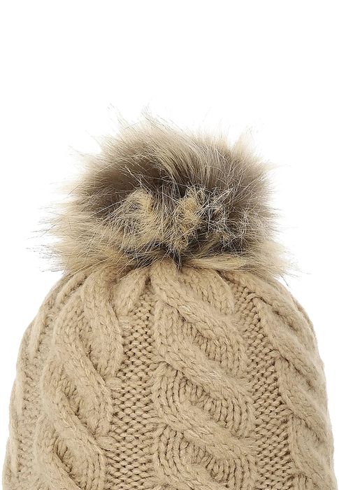 Beanie Bommelmütze mit Zopfmuster Gefüttert, Farbe: Braun
