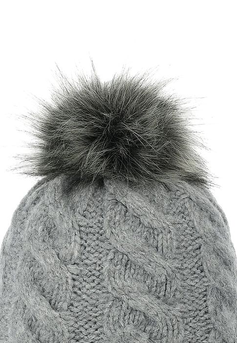 Faera Beanie Bommelmütze mit Zopfmuster Gefüttert, Farbe: Grau