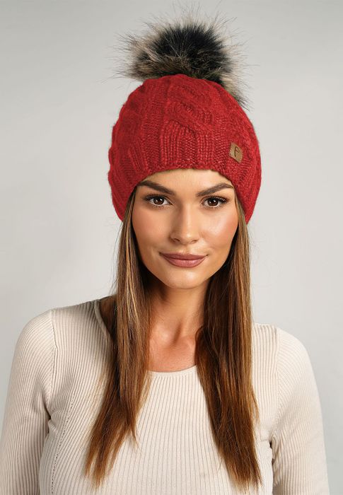 Faera Faera Beanie Bommelmütze mit Zopfmuster Gefüttert – Pink, Bild 3