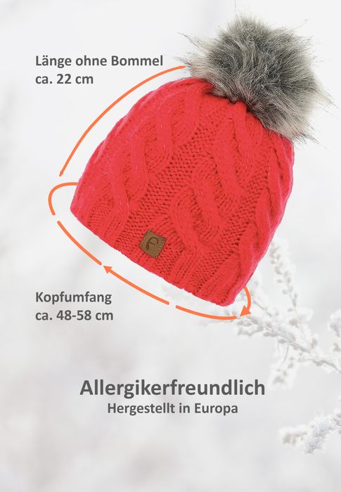 Faera Faera Beanie Bommelmütze mit Zopfmuster Gefüttert – Pink, Bild 4