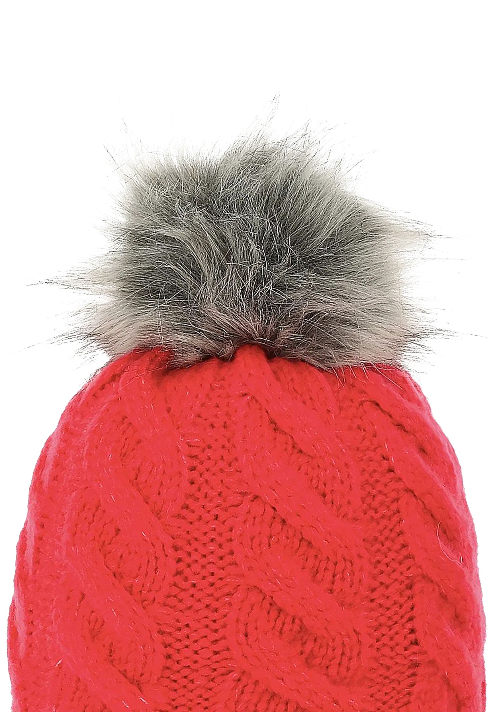 Faera Faera Beanie Bommelmütze mit Zopfmuster Gefüttert – Pink, Bild 2