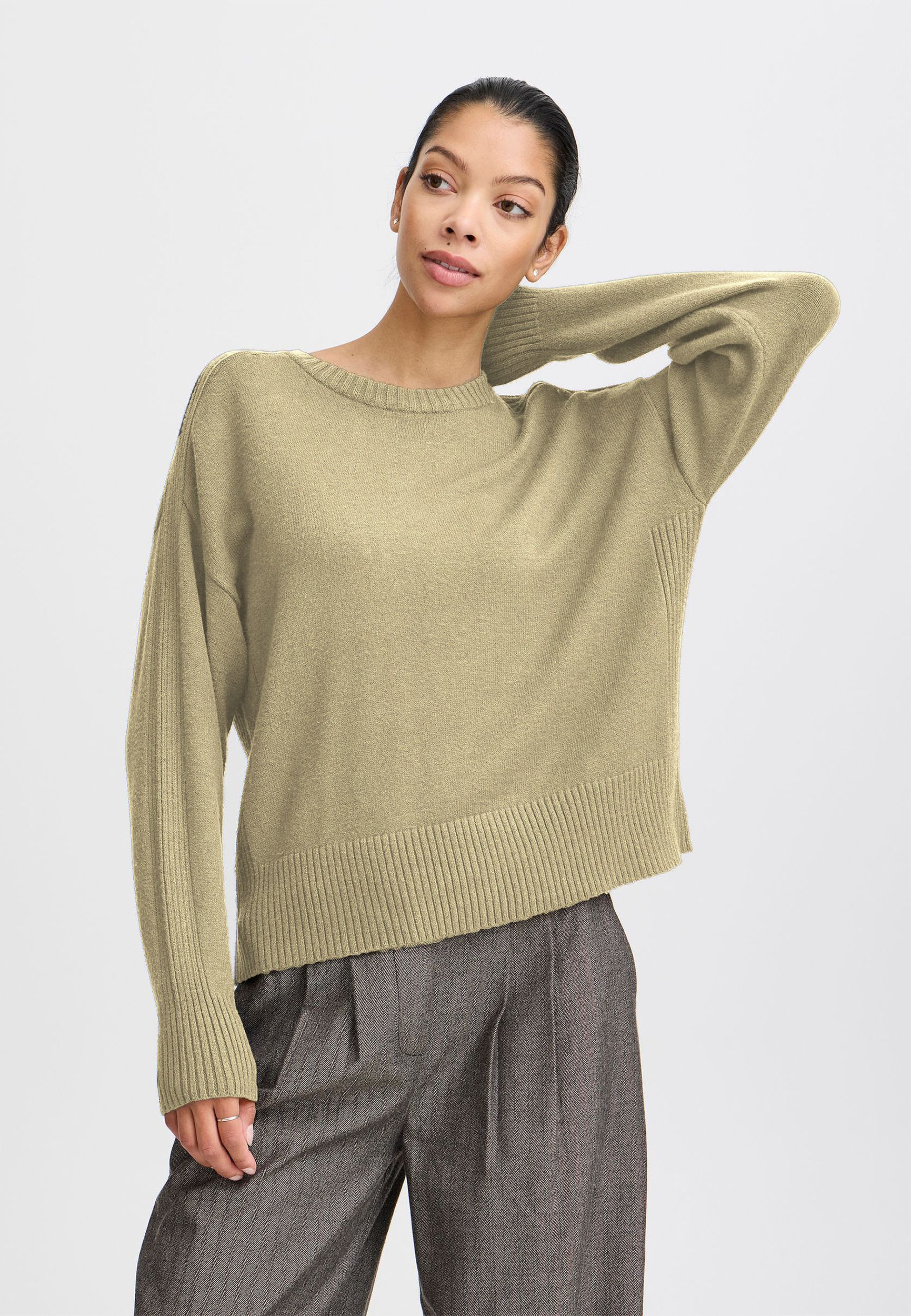 Pullover Loose Fit Kurz Langarm Knitted Rundhals Pullover Loose Fit Kurz Langarm Knitted Rundhals