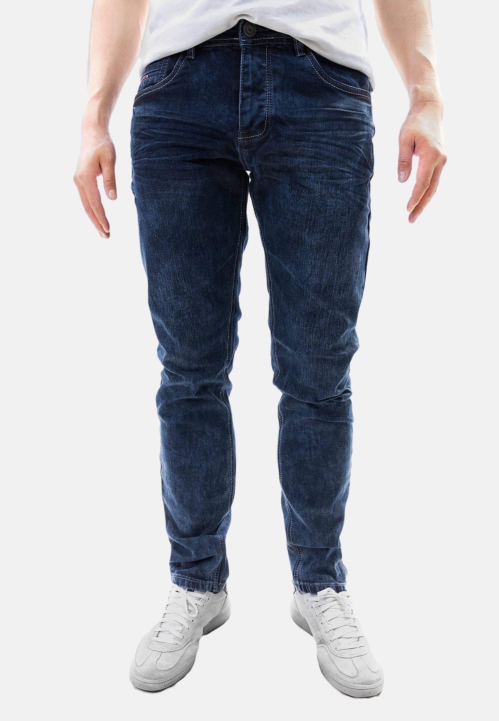 Denim Jeans mit Kontrastnähten und Asid Waschung Denim Jeans mit Kontrastnähten und Asid Waschung