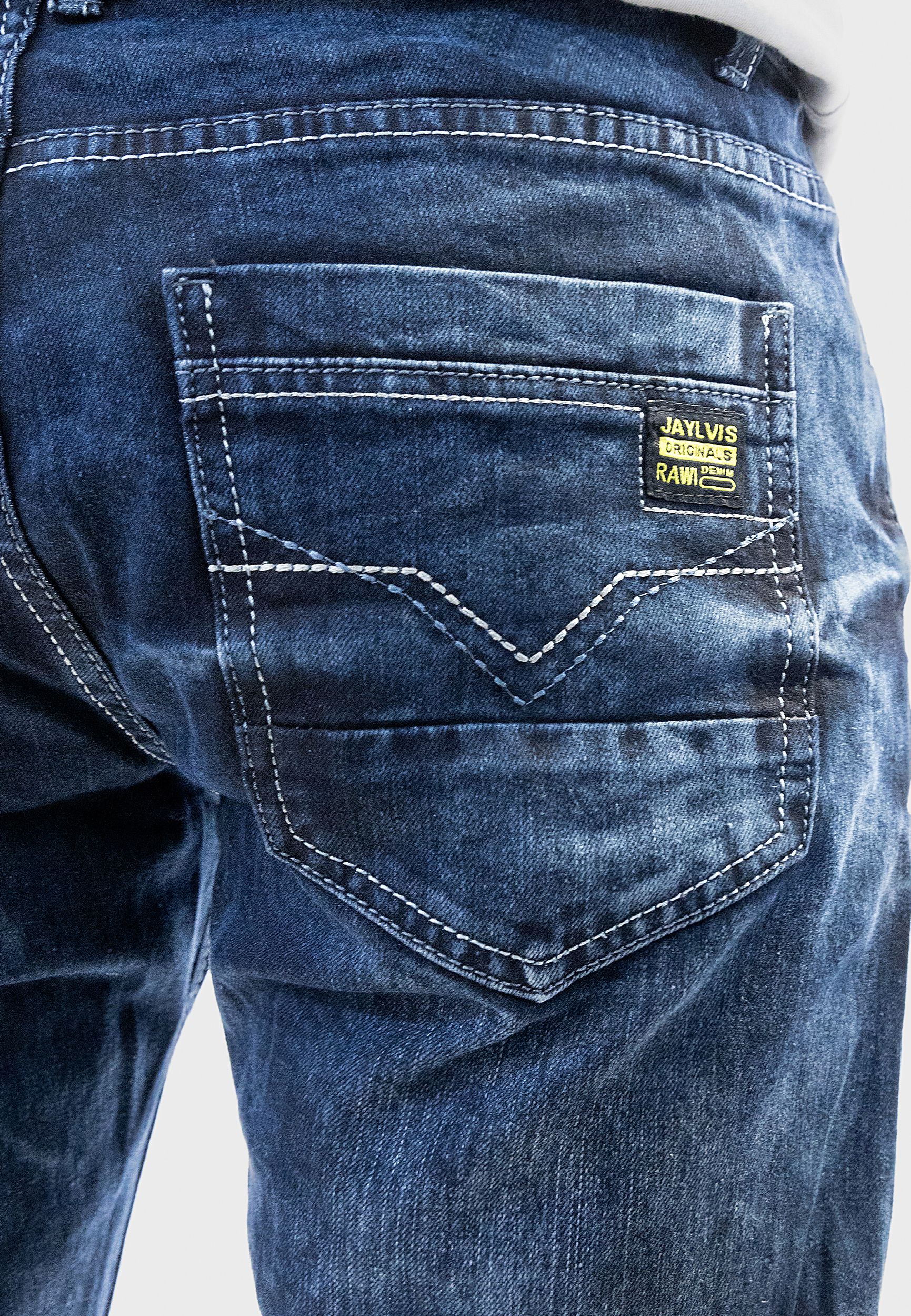 Denim Jeans mit Kontrastnähten und Asid Waschung Denim Jeans mit Kontrastnähten und Asid Waschung