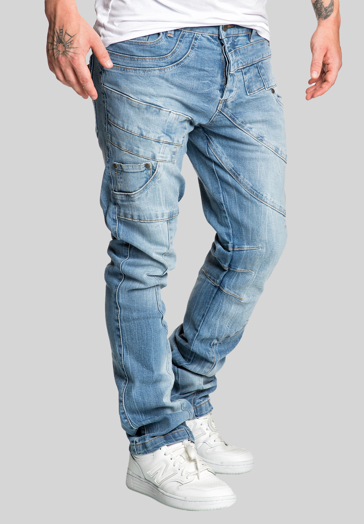 Design Jeans Regular Stretch Denim Pants Patchwork-Look A&S Design Jeans Regular Stretch Denim Pants Patchwork-Look A&S