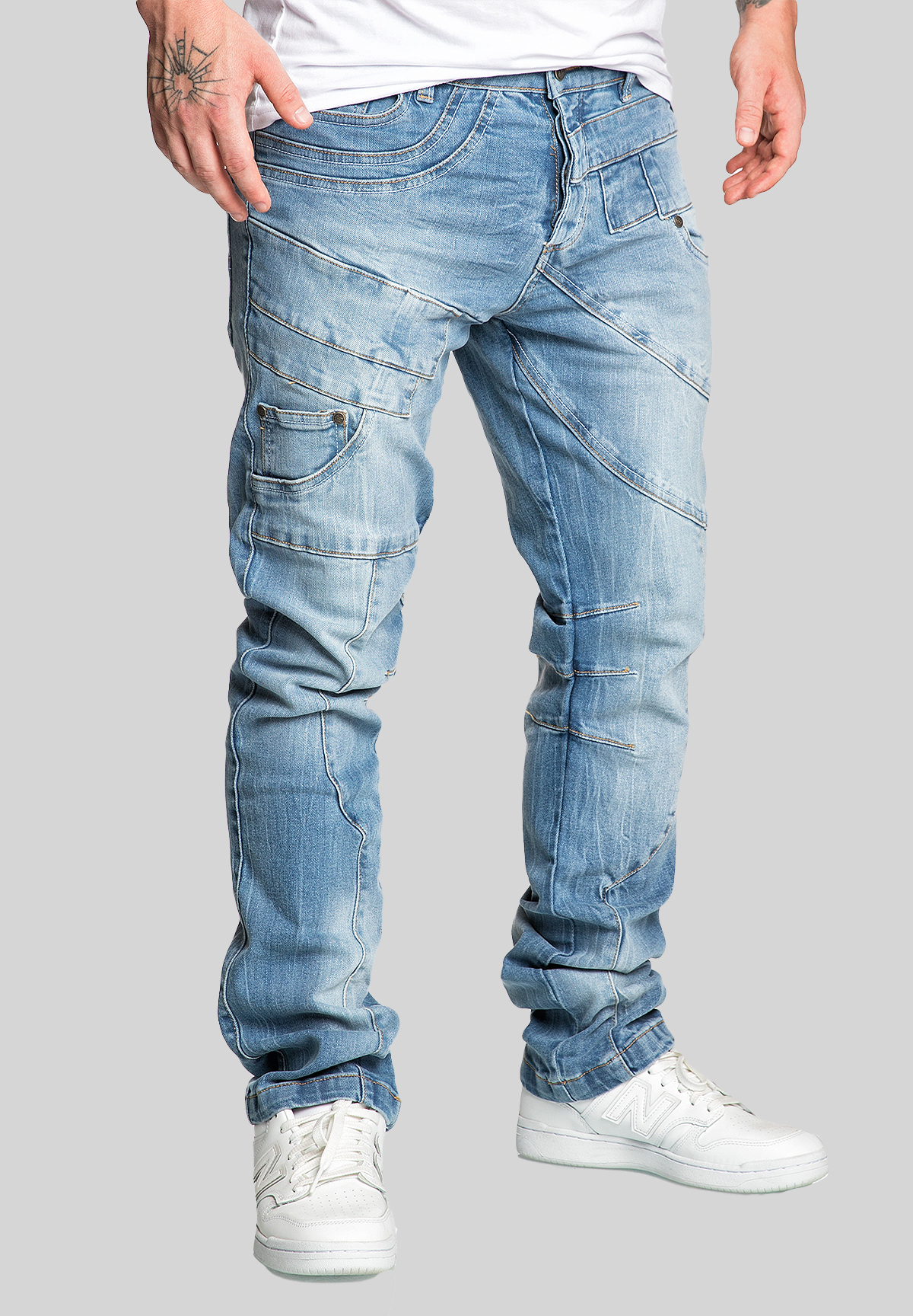 Design Jeans Regular Stretch Denim Pants Patchwork-Look A&S Design Jeans Regular Stretch Denim Pants Patchwork-Look A&S