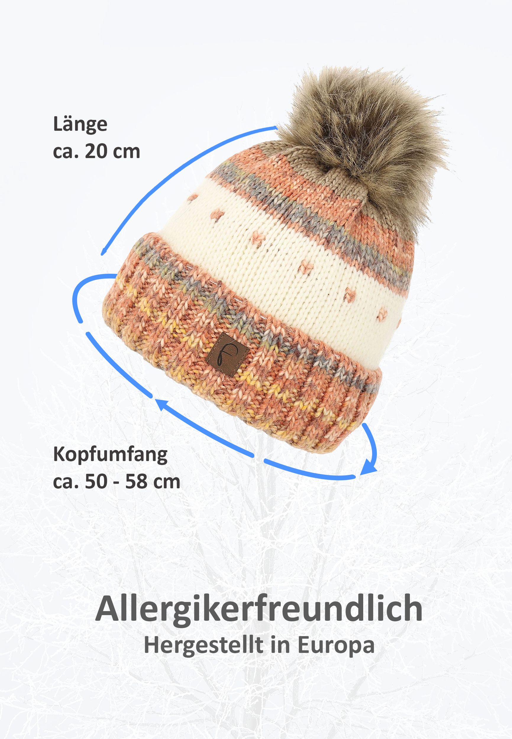 Bommelmütze gestreift mit Kunstfell-Bommel und Fleece Innenfutter Bommelmütze gestreift mit Kunstfell-Bommel und Fleece Innenfutter