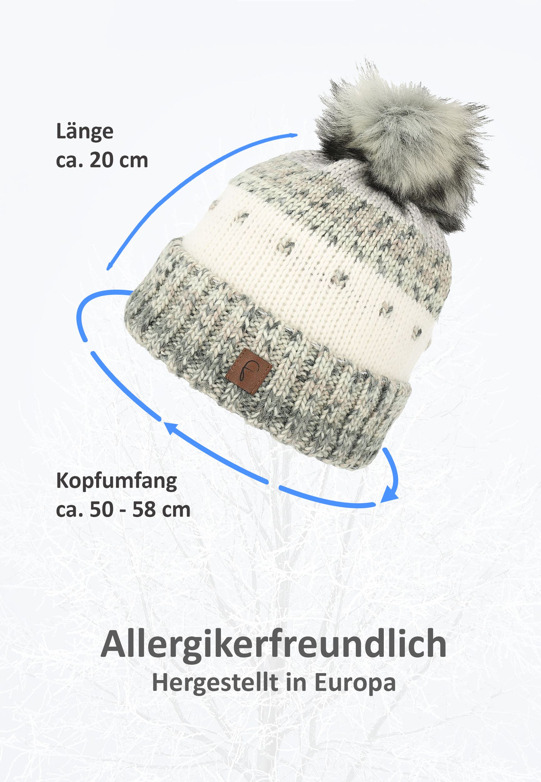 Bommelmütze gestreift mit Kunstfell-Bommel und Fleece Innenfutter Bommelmütze gestreift mit Kunstfell-Bommel und Fleece Innenfutter