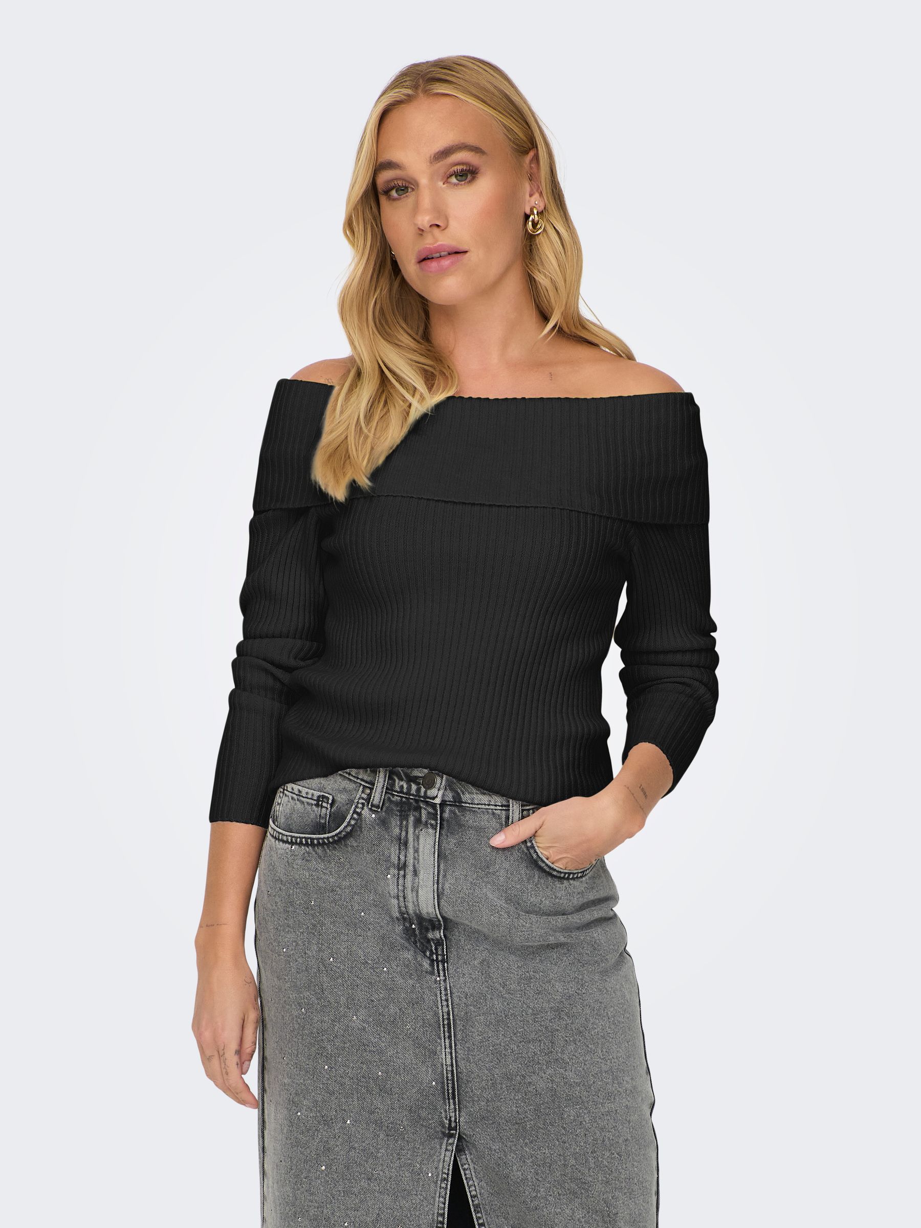 ONLY_FallWinter2024_4435584_15311830_3.jpg Weicher Strickpullover Langarm Schulterfrei