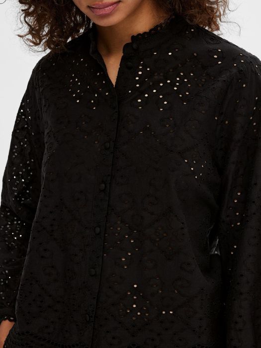 Selected Femme SELECTED FEMME Bluse mit Lochstickerei Design Feines Muschelsaum – Schwarz, Bild 4