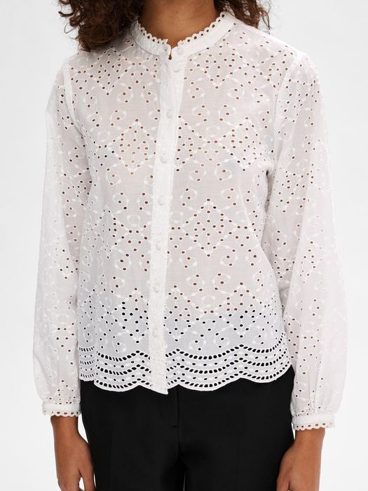 Selected Femme SELECTED FEMME Bluse mit Lochstickerei Design Feines Muschelsaum – Weiß, Bild 4