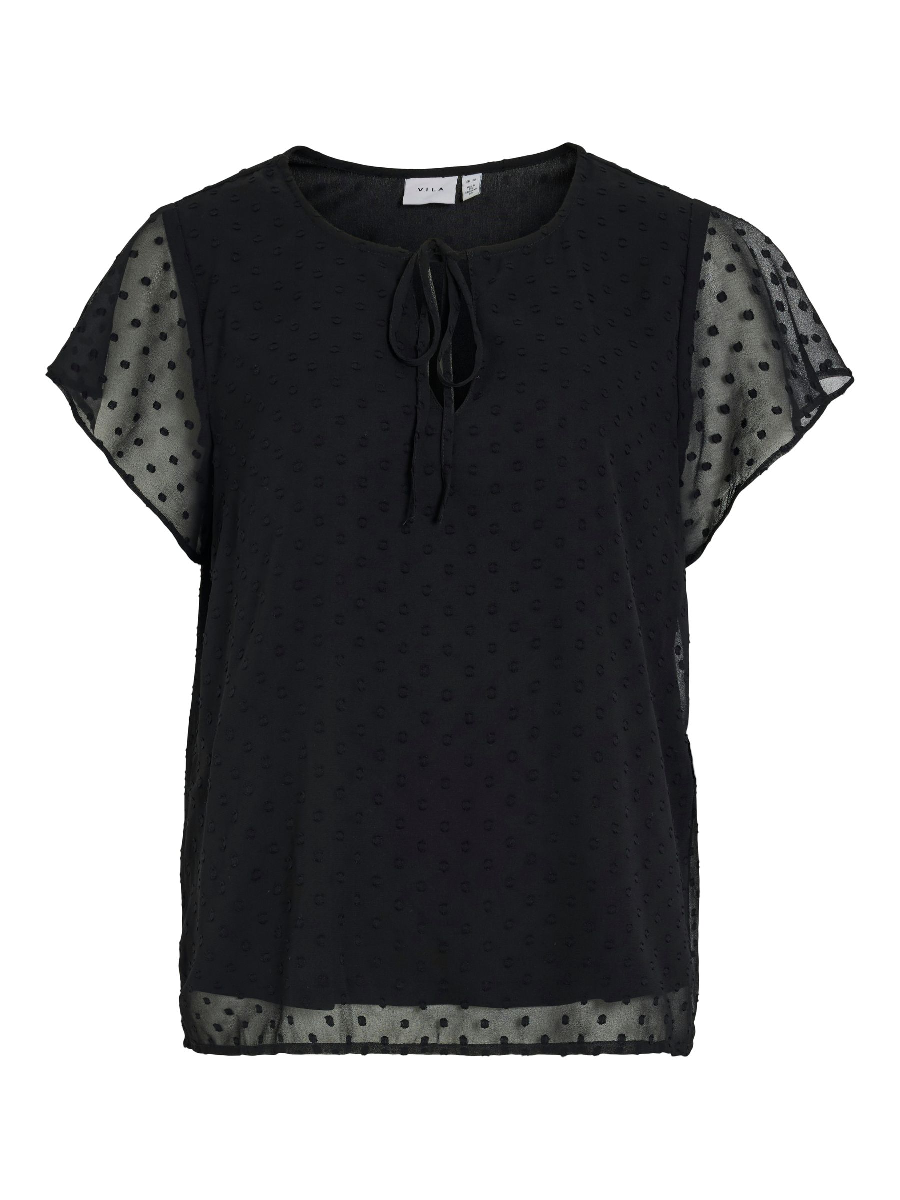VILA_SpringSummer2025_4576389_14100340_copy.jpg T-Shirt mit Pünktchen und Kordel-Detail an Ausschnitt