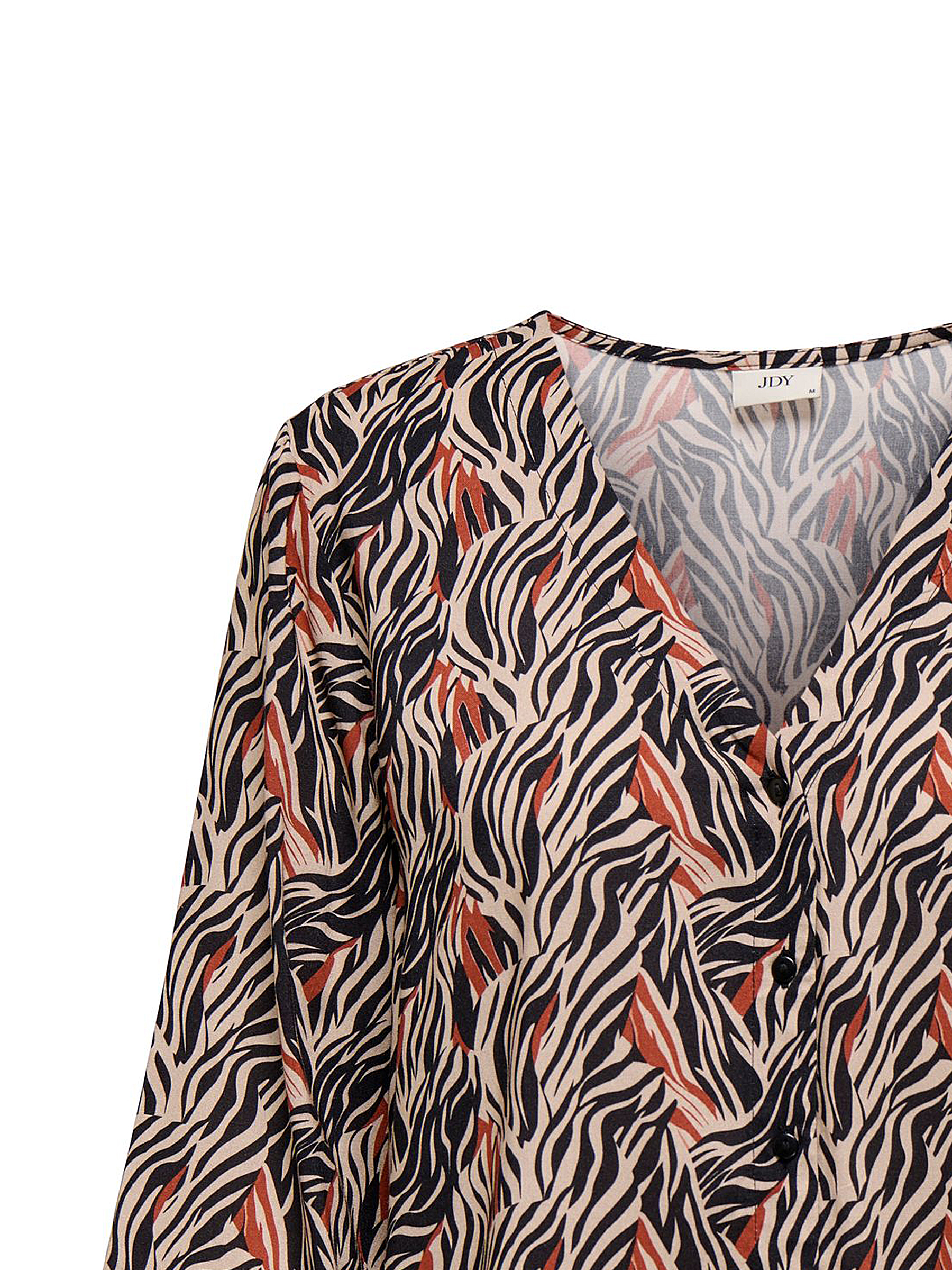 Blusenshirt mit V-Ausschnitt und Designmuster, 3/4-Arm Blusenshirt mit V-Ausschnitt und Designmuster, 3/4-Arm