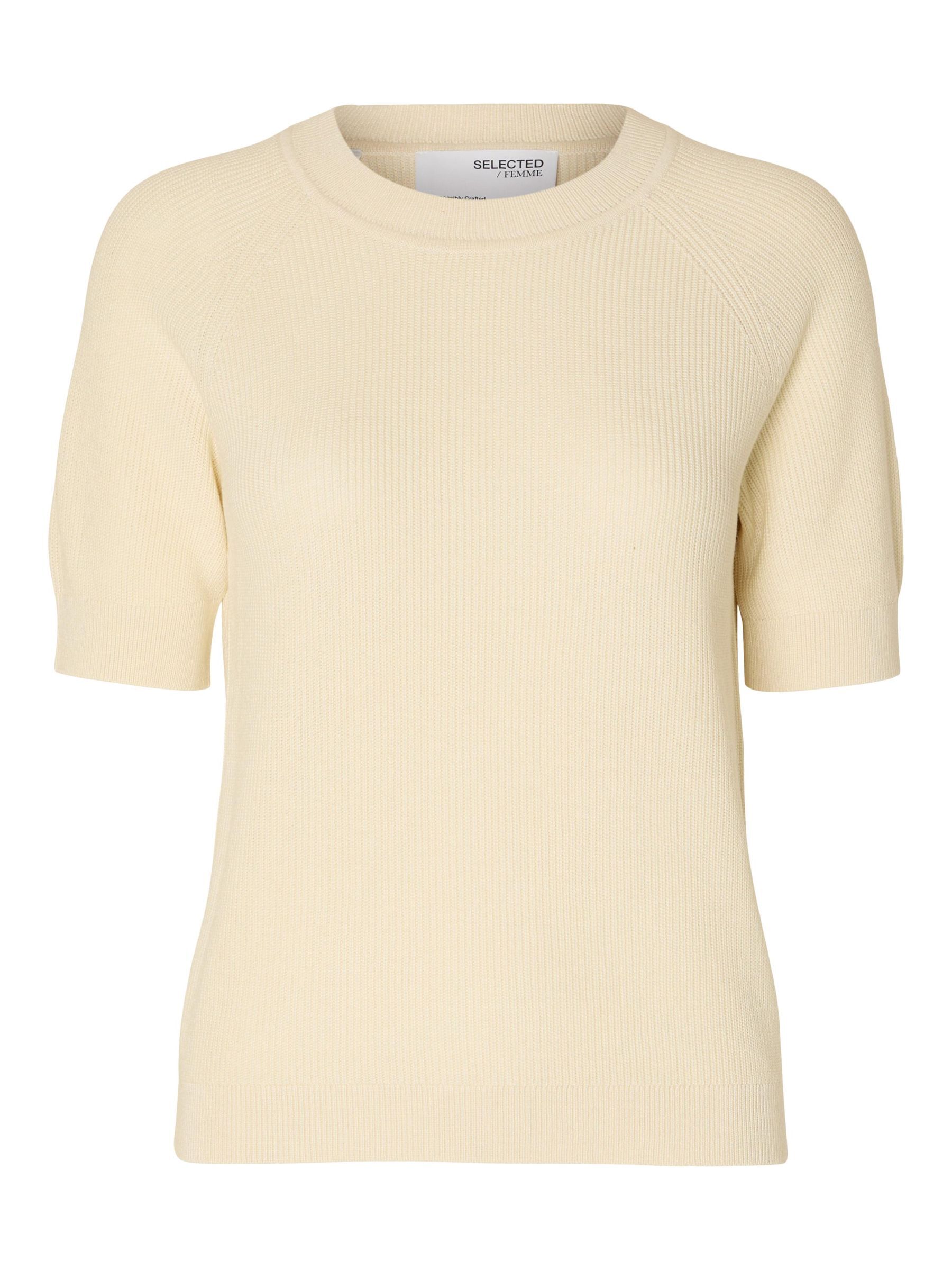 SELECTED-FEM_NOOS2025_birch_16092292.jpg Rundhals Strickpullover mit halblangen Ärmeln