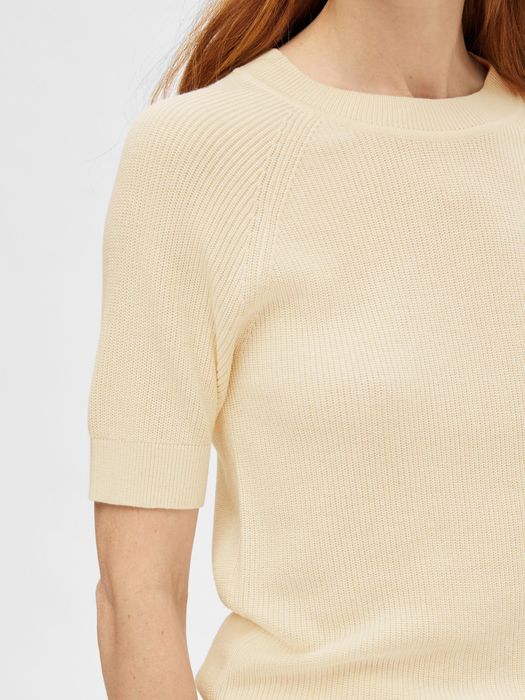 Selected Femme SELECTED FEMME Rundhals Strickpullover mit halblangen Ärmeln – Creme, Bild 4