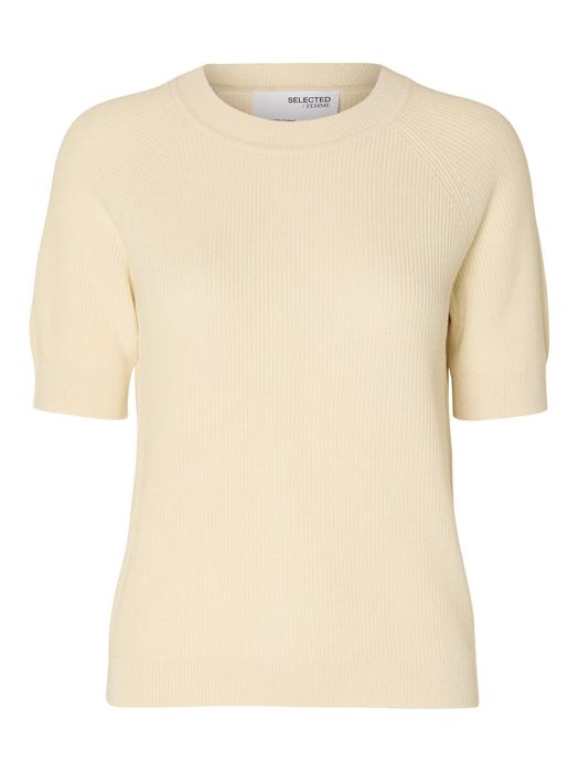Selected Femme SELECTED FEMME Rundhals Strickpullover mit halblangen Ärmeln – Creme, Bild 7