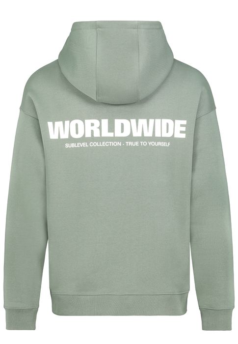 Sublevel Kapuzenpullover mit Kängurutasche und Logoprint, Farbe: Hellgrün