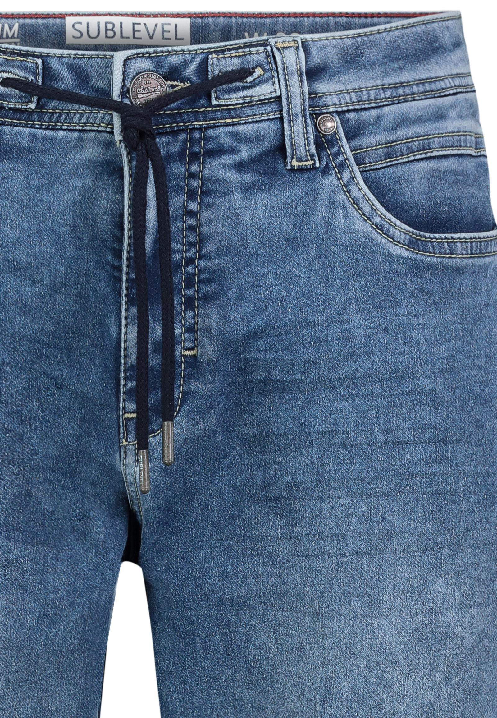H13245BD62454D11NO_19400_D1.jpg Slim Fit Jeans Used Denim Waschung Tunnelzug Sommer