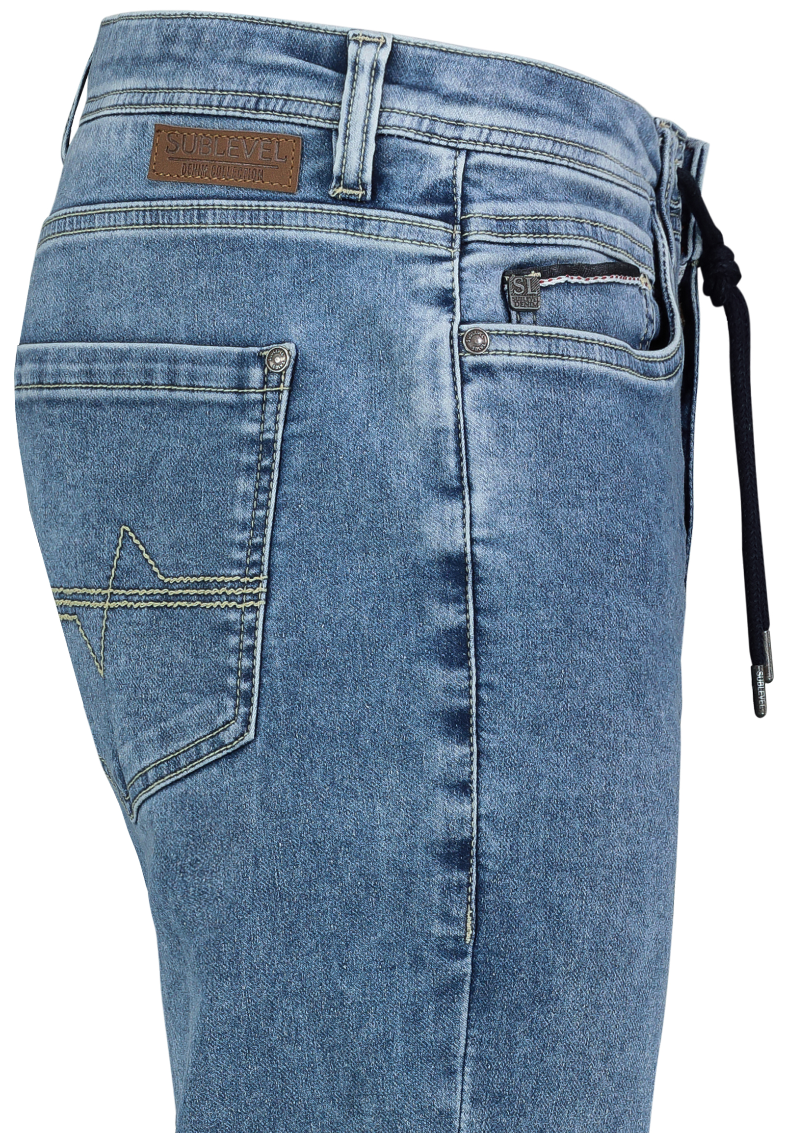 H13245BD62454D11NO_19400_D2.jpg Slim Fit Jeans Used Denim Waschung Tunnelzug Sommer