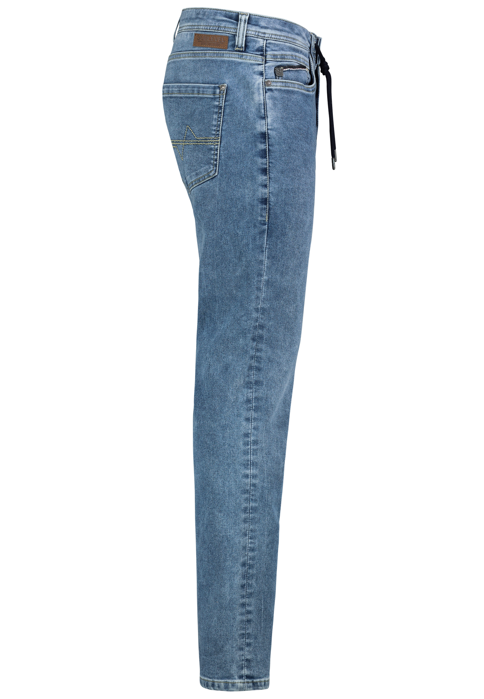 H13245BD62454D11NO_19400_S1.jpg Slim Fit Jeans Used Denim Waschung Tunnelzug Sommer