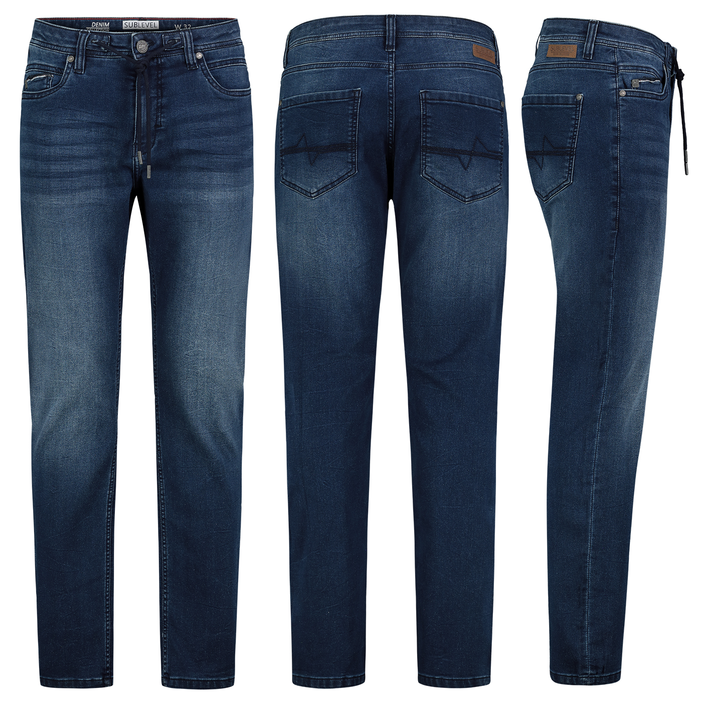 H13245BD62454D84NO_001.jpg Slim Fit Jeans Used Denim Waschung Tunnelzug Sommer