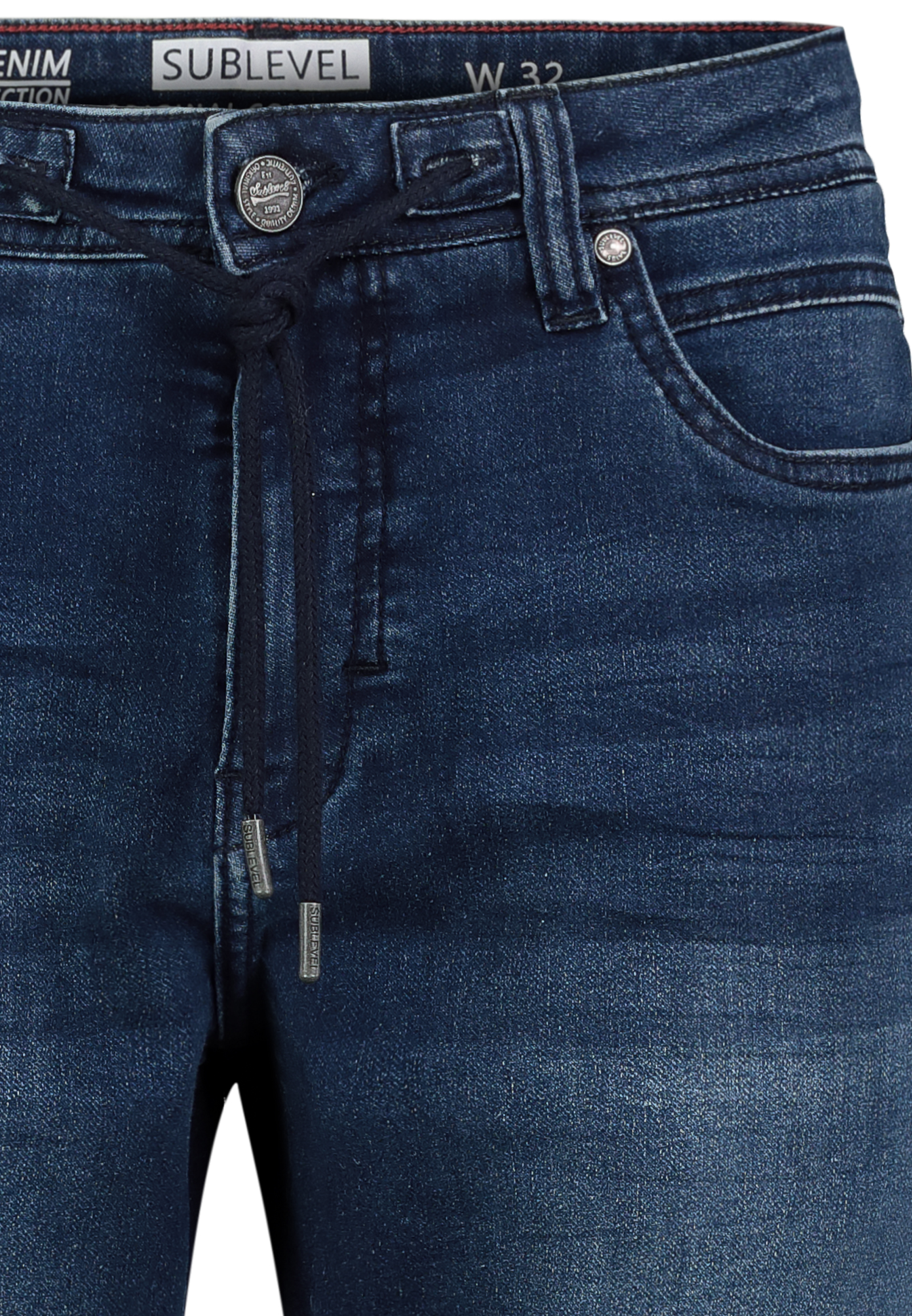H13245BD62454D84NO_19400_D1.jpg Slim Fit Jeans Used Denim Waschung Tunnelzug Sommer