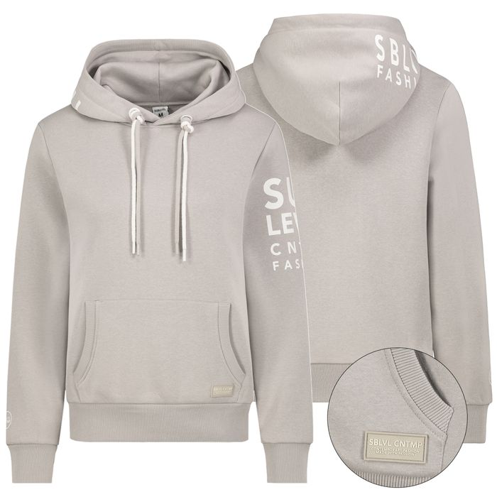 Sublevel Kapuzenpullover mit Kängurutasche und Logoprint – Beige, Bild 7