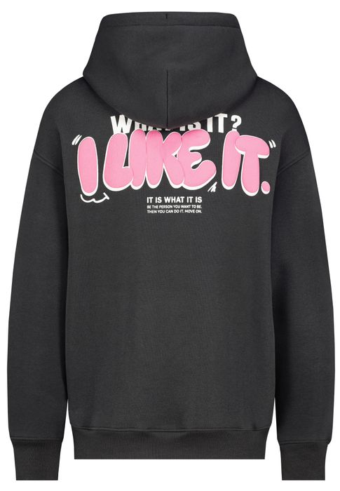 Hoodie mit It is what it is Schriftzug Print, Farbe: Dunkelgrau