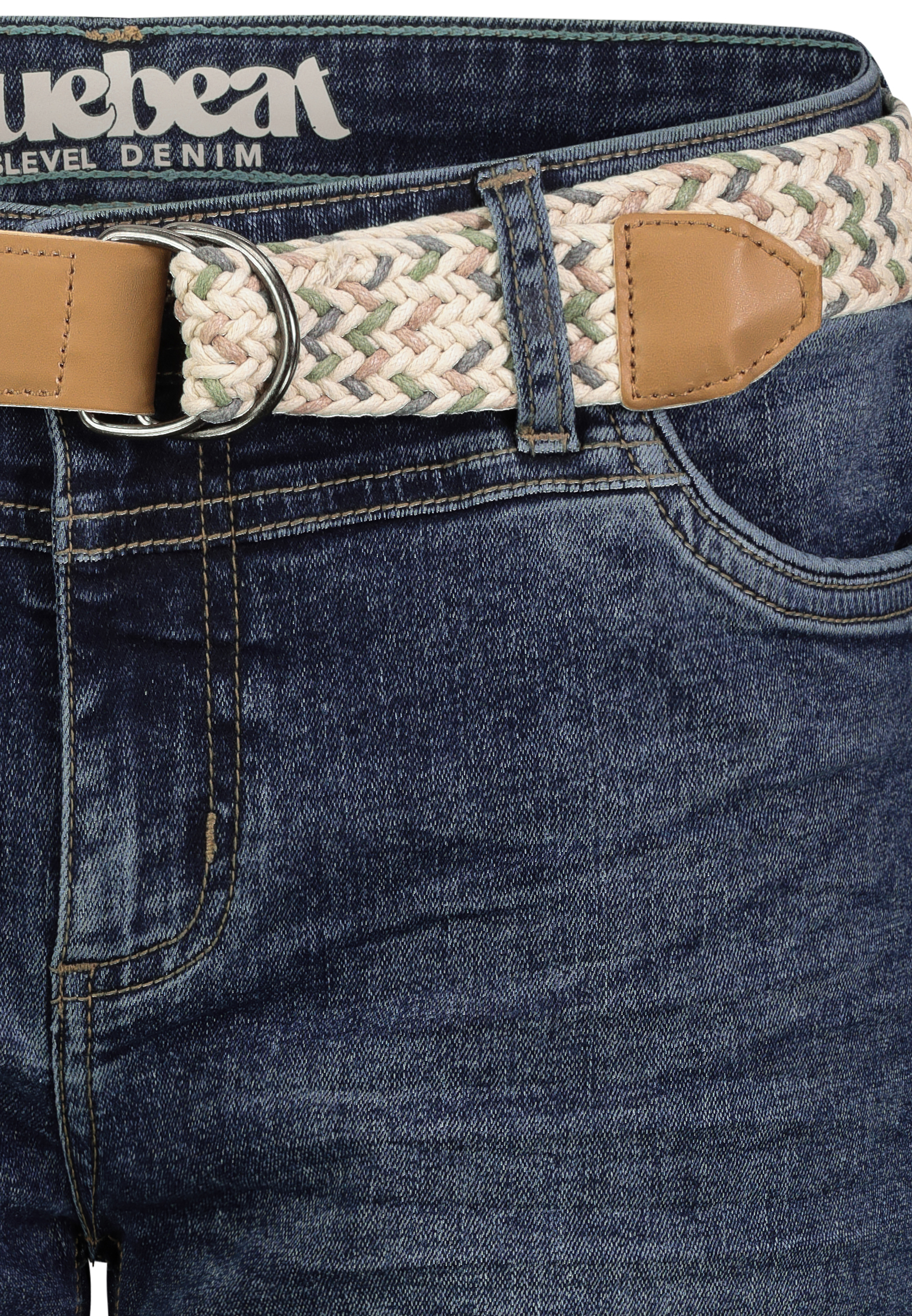D85080BE62508ZD294_19400_D1.jpg Denim Bermuda Jeans Shorts mit Flechtgürtel und Umschlag