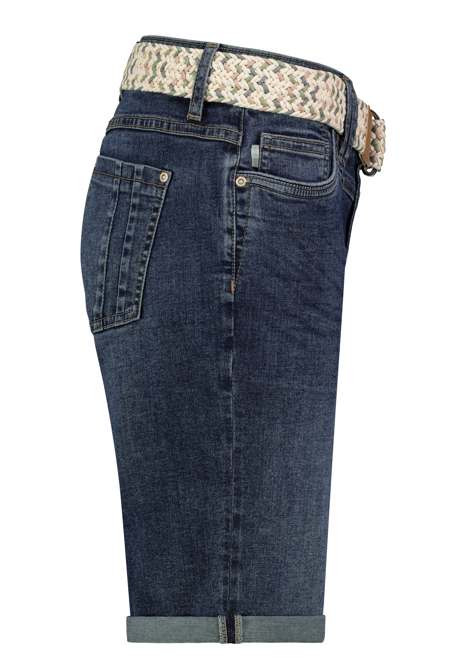 D85080BE62508ZD294_19400_S1.jpg Denim Bermuda Jeans Shorts mit Flechtgürtel und Umschlag